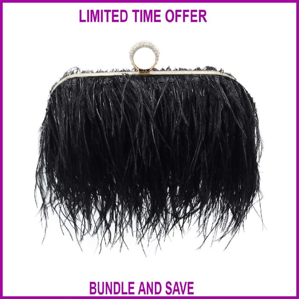 Ostrich Feather Clutch Purse with Chain Straps, Evening Crossbody Bag